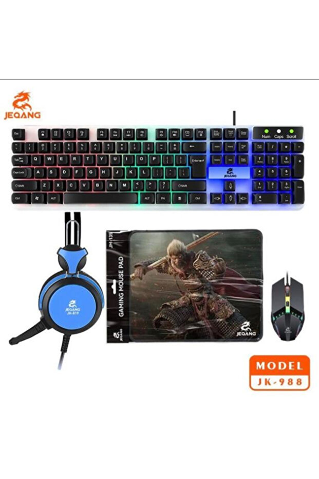 JK-988 4-in-1 Gaming Combo – RGB Wired Gaming Keyboard, Gaming Mouse, Headset & Mouse Pad