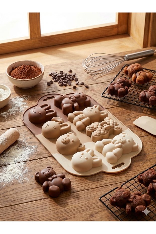 Silicone Cake Mold with Cute Bear and Rabbit, Practical and Colorful Recipes