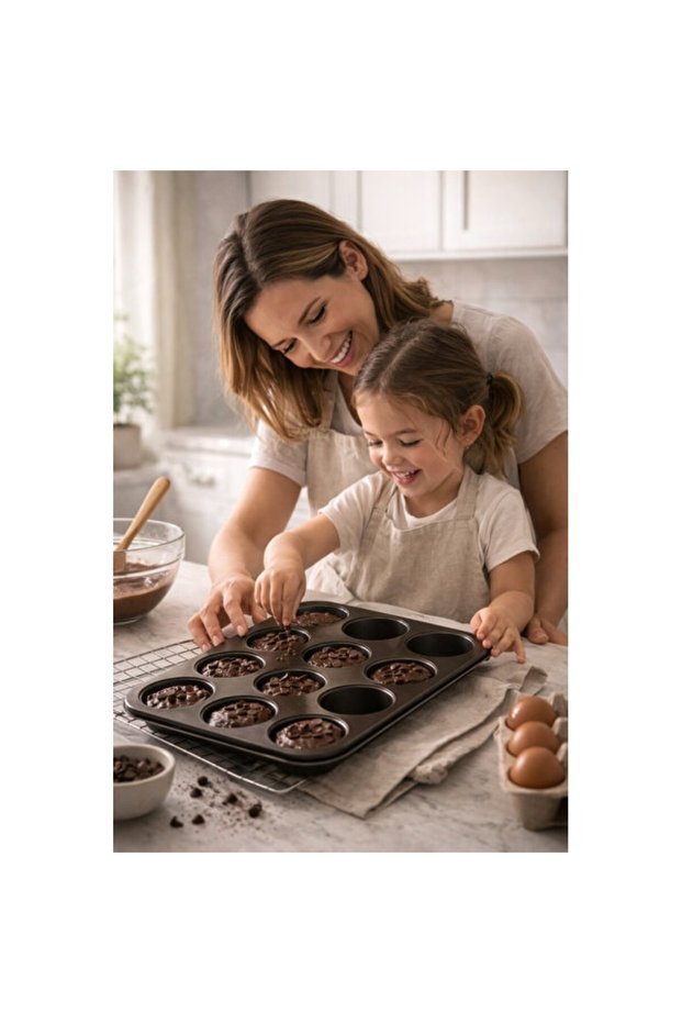 Black 12-Piece Muffin Cake Mold 26X38 Cm, Durable and Convenient Set