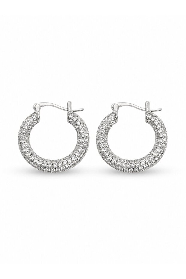 Silver Color Full Zircon Stone Hoop Women's Earrings