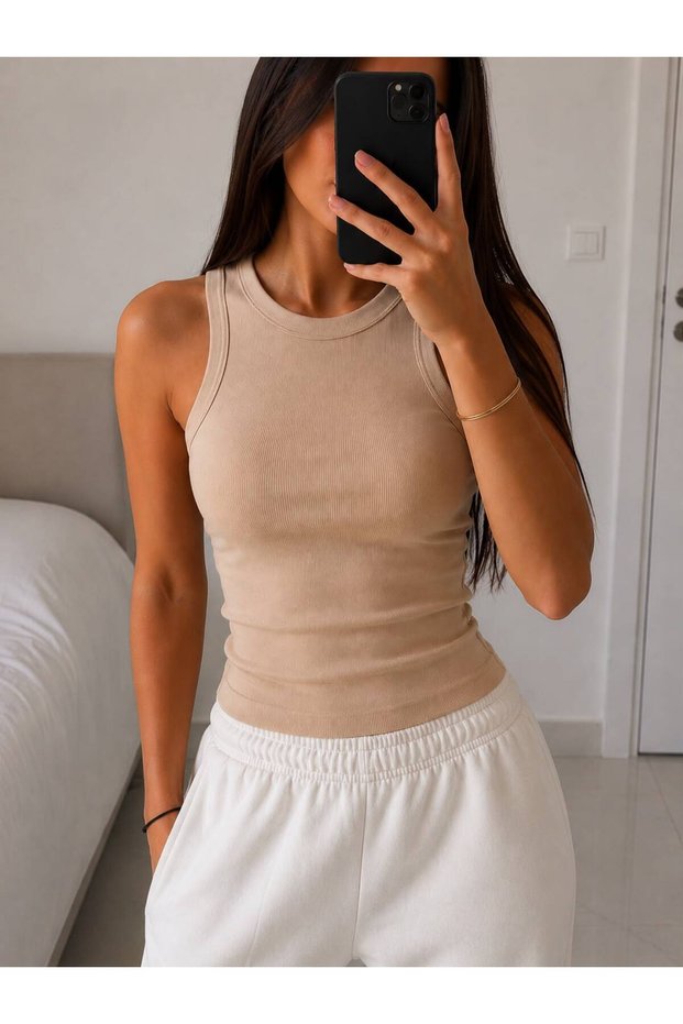 Women's Halter Neck Camisole Cream Color Tank Top