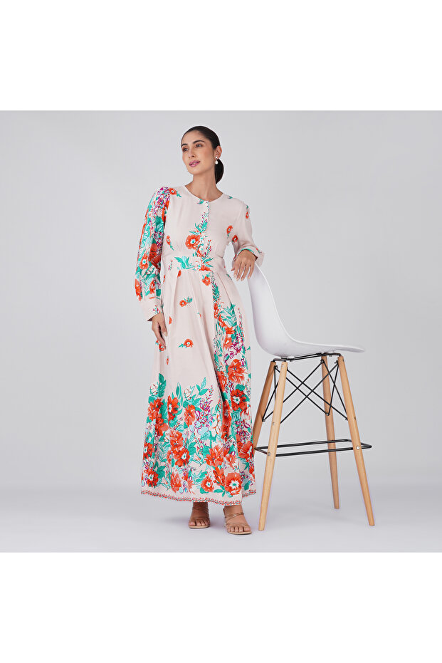 White Magenta Purple Floral Maxi Dress
