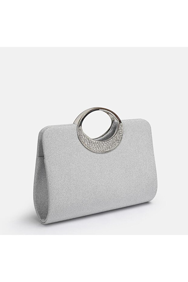 Women's Silver Stone Round Handle Evening Dress Bag