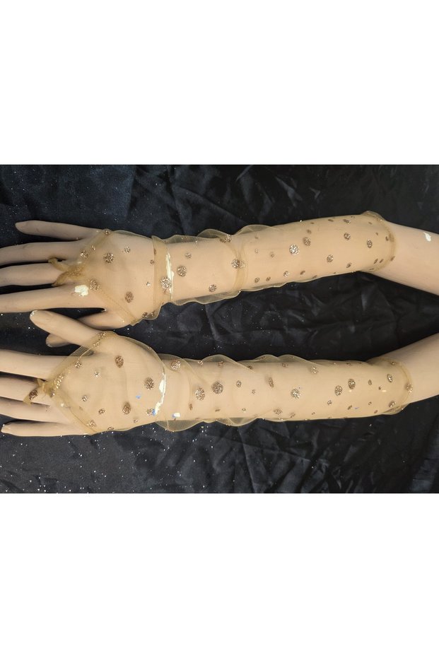 Veronica Patterned Sparkling Shameran Gloves in Nude Color