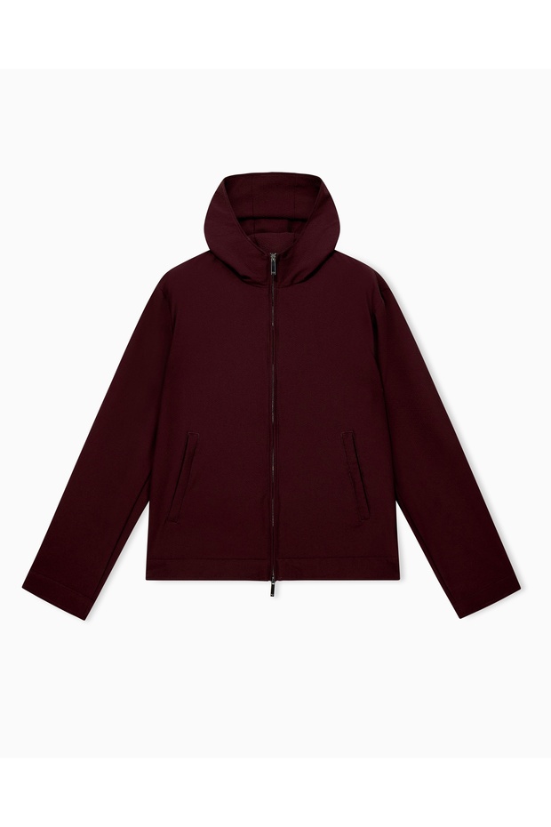 Men's Bird and Goose down Filled Regular Cut Hooded Long Sleeve Burgundy Jacket