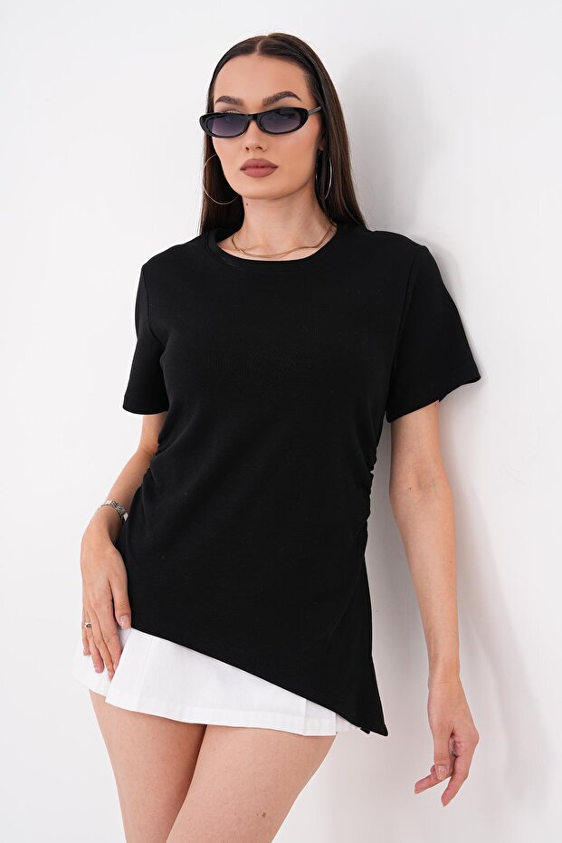 Women's Asymmetrical T-Shirt with Gathered Side Detail 260596