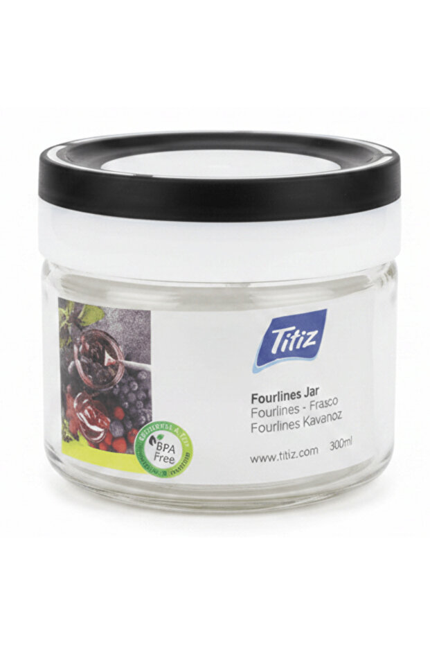 Fourlines Borosilicate Glass Storage Jar with Non-Spill Airtight Plastic Lid – 300 ml | Black