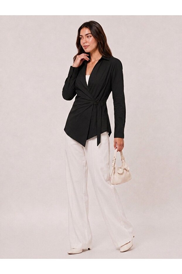 Women's Double-Breasted Tie-Down Poplin Shirt