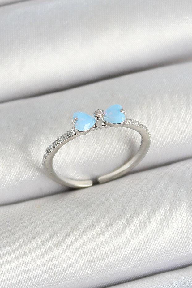 Silver Color Adjustable Women's Ring with Brass Bow Figure and Zircon Stone