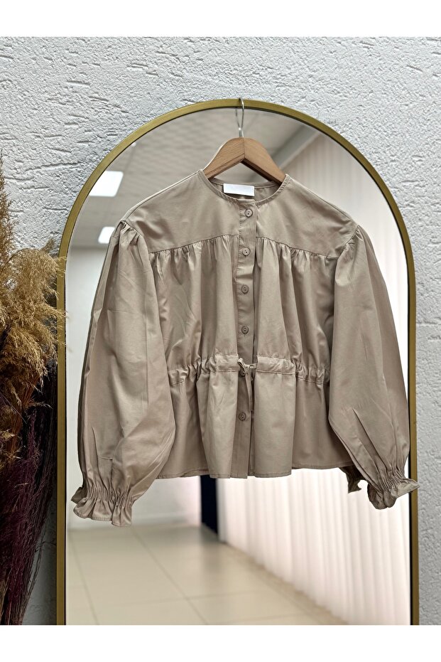 Aylinay Gathered Waist Tunneled Shirt-Bn4174 Mink