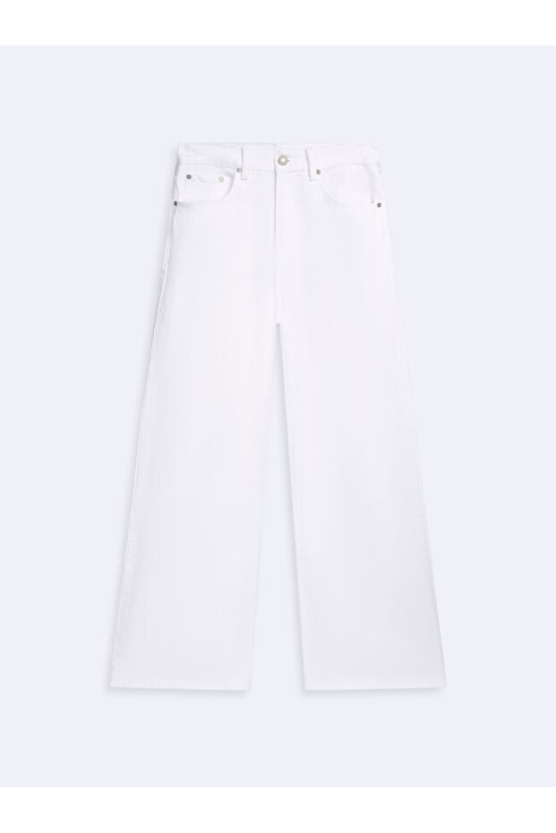 Vıonne High Wide Leg High Waist White Jean Pants