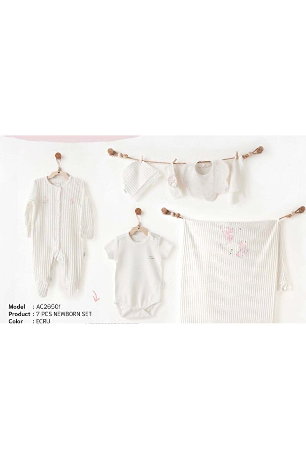 Organic 7-Piece Girls' Set Ecru-Pink