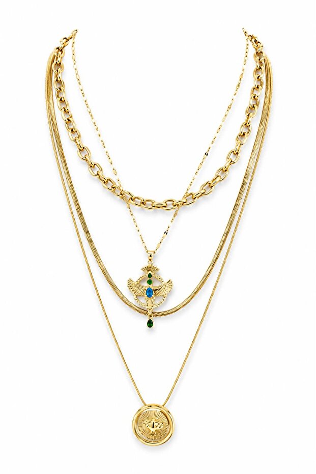 Steel Multi Necklace Set