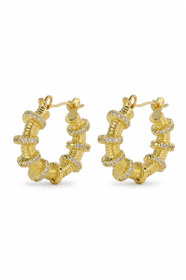 Yellow Color Stone Detailed Twisted Hoop Earrings Women's Bijouterie Earrings