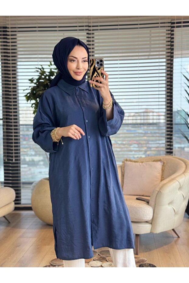 3219 Shirt with Cuff Epaulet Detail Navy Blue