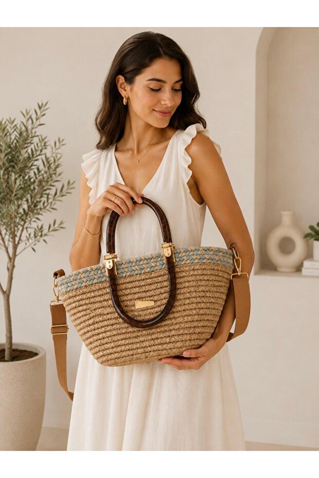 Colorful Straw Hand and Shoulder Bag - Suitable for Summer Casual and Beach Use