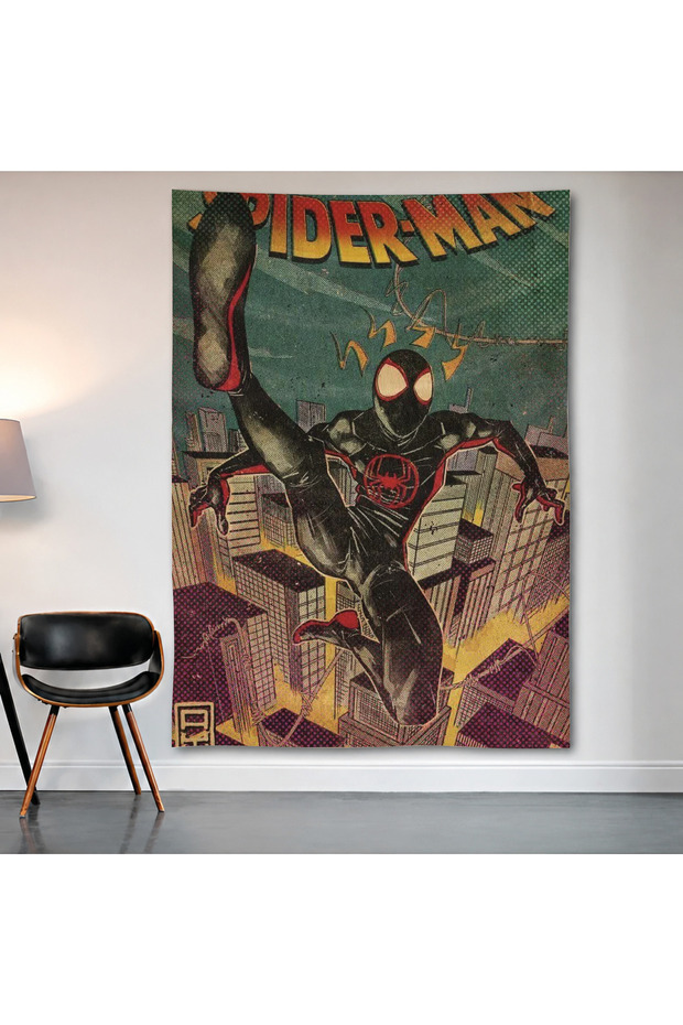 Spider-Man Miles Morales Wall Covering Wall Tapestry First Quality Satin Fabric Poster