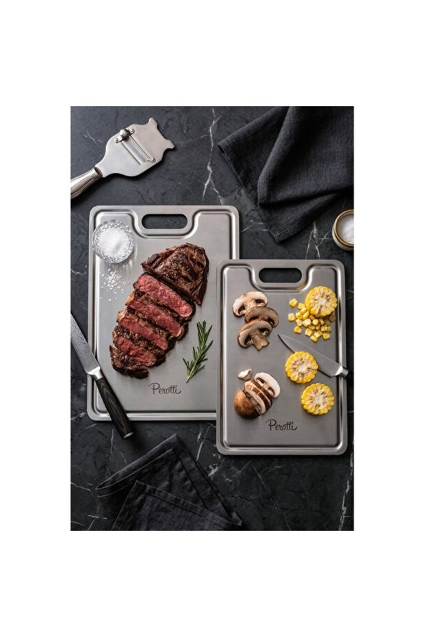 Stainless Steel Cutting Board Set 24X34Cm and 20X30Cm, Durable and Stylish Design