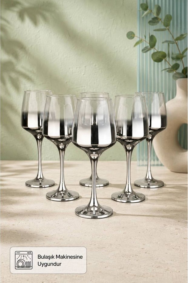 Set of 6 Glass Titanium Plated Footed Goblets - Modern Stylish Dowry Box