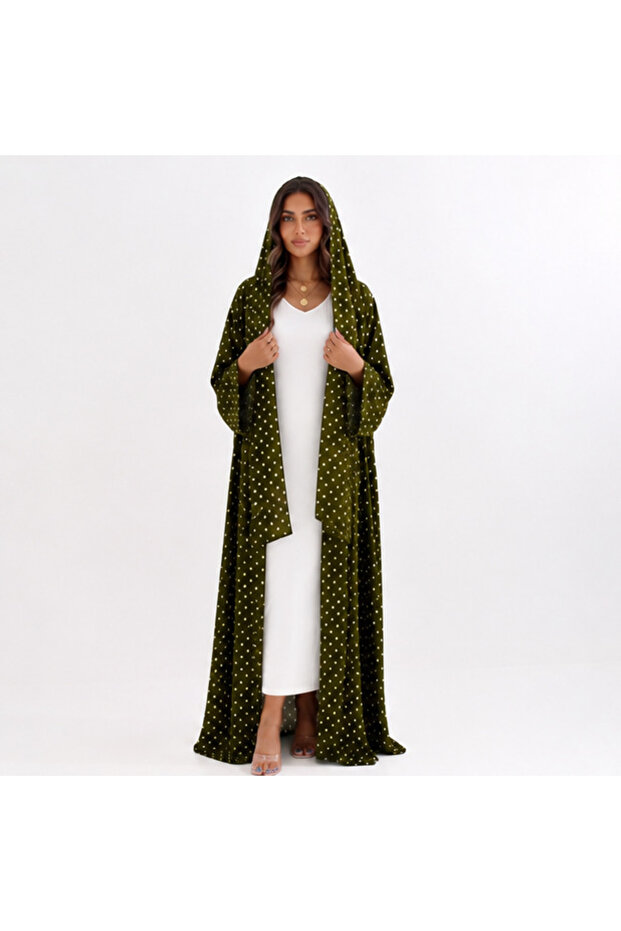 Olive Green Polka Dot Hooded Abaya