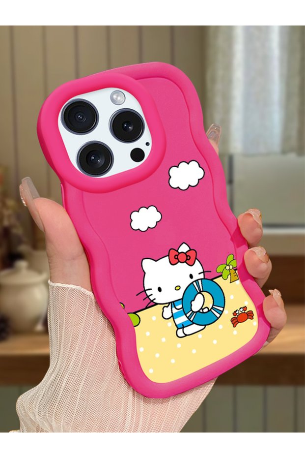 iPhone 14 Pro Max Compatible Case with Camera Protector Red Silicone Couple Phone Case Kitty Pattern