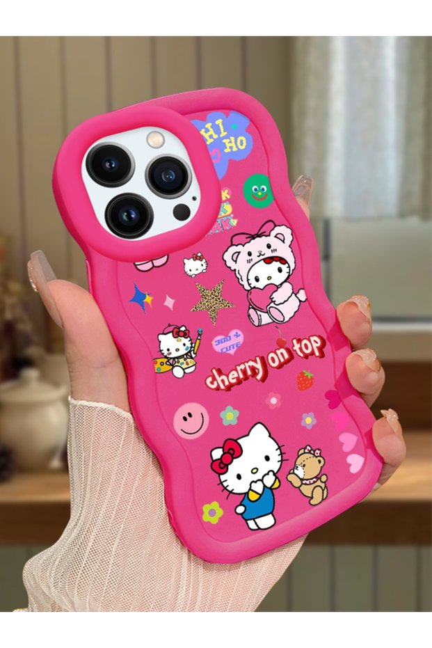 iPhone 13 Pro Max Compatible Case with Camera Protector Red Silicone Couple Phone Case Kitty Pattern