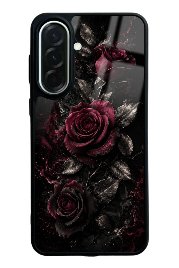 Samsung A37 Obsidian Burgundy Roses Design Glossy Phone Case