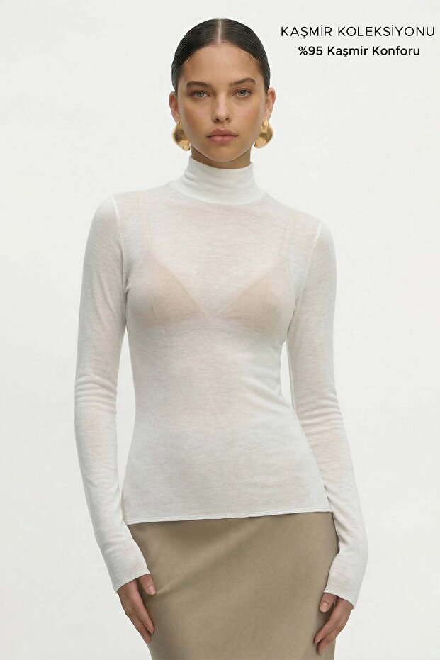 Women's Cashmere Ultra Soft Stand Collar Blouse White