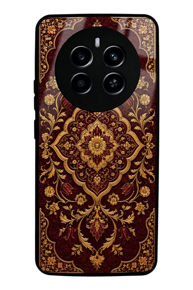 Realme 12 Pro Burgundy Ottoman Gold Design Glossy Phone Case
