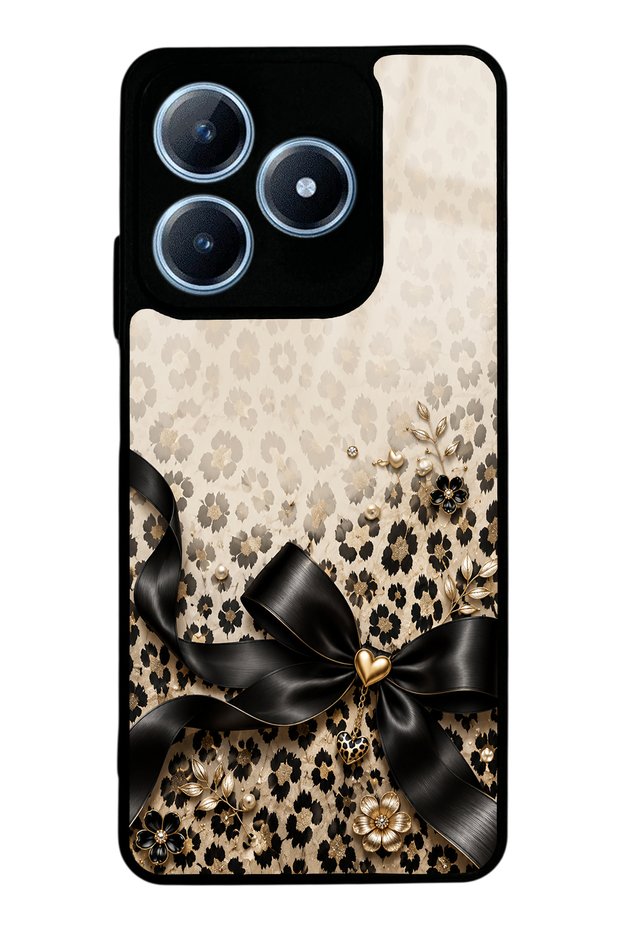 Realme C63 Golden Leopard Bow Design Glossy Phone Case