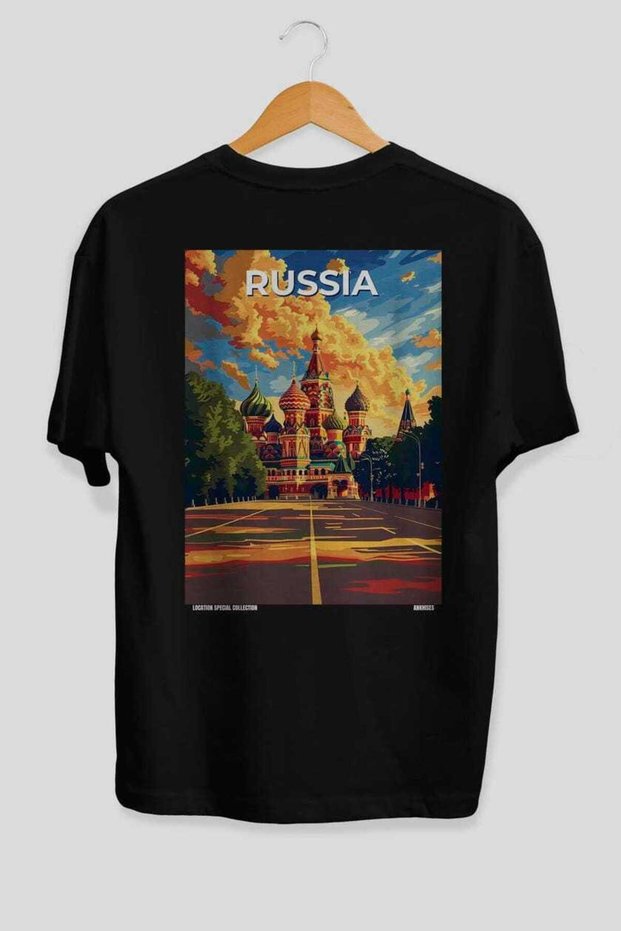 Moscow Russia Black Oversize Country City Back Printed Unisex T-Shirt 100% Cotton Premium