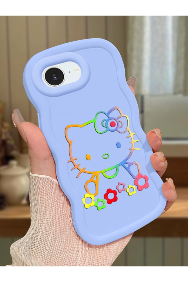 iPhone 17E Compatible Case Camera Protector Blue Silicone Couple Phone Case Kitty Pattern