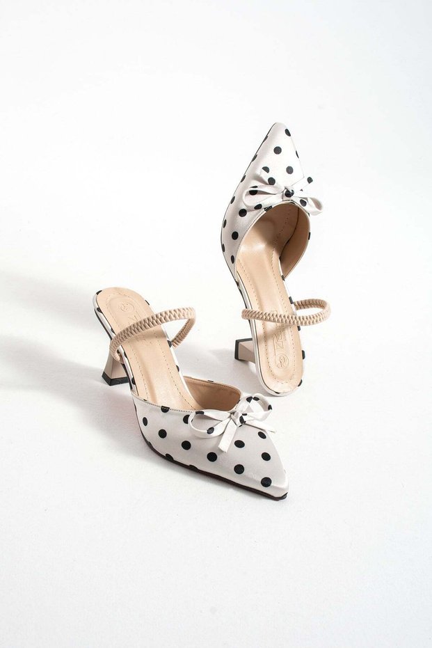 Women's Polka Dot Patterned Heeled Sandals Fiza - Beige