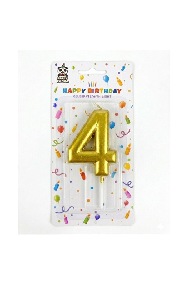 PartyPanda Gold Birthday Party Candle Number 4