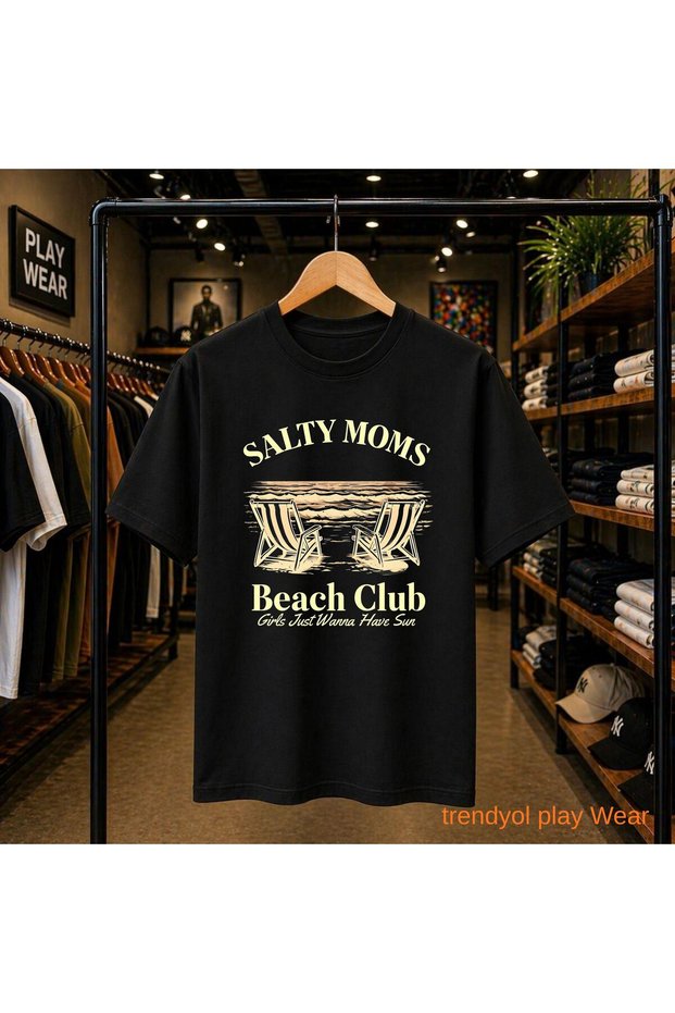 Salty Moms Printed 100% Cotton Oversize Loose Regular Fit Crew Neck T-Shirt