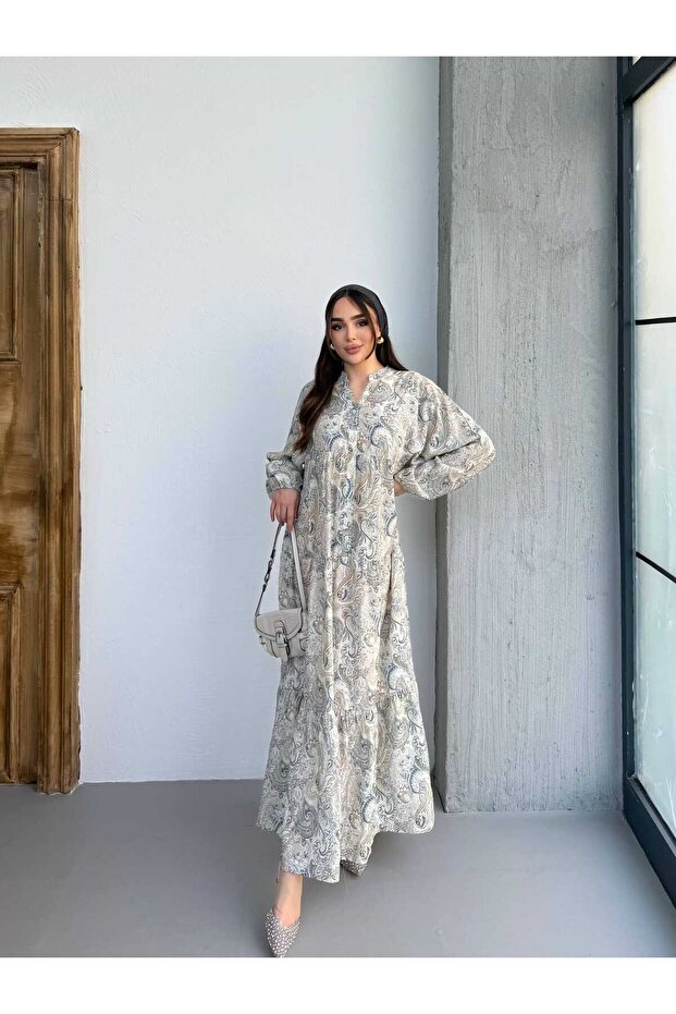 Women's Buttoned Modal Fabric Flowy Long Dress
