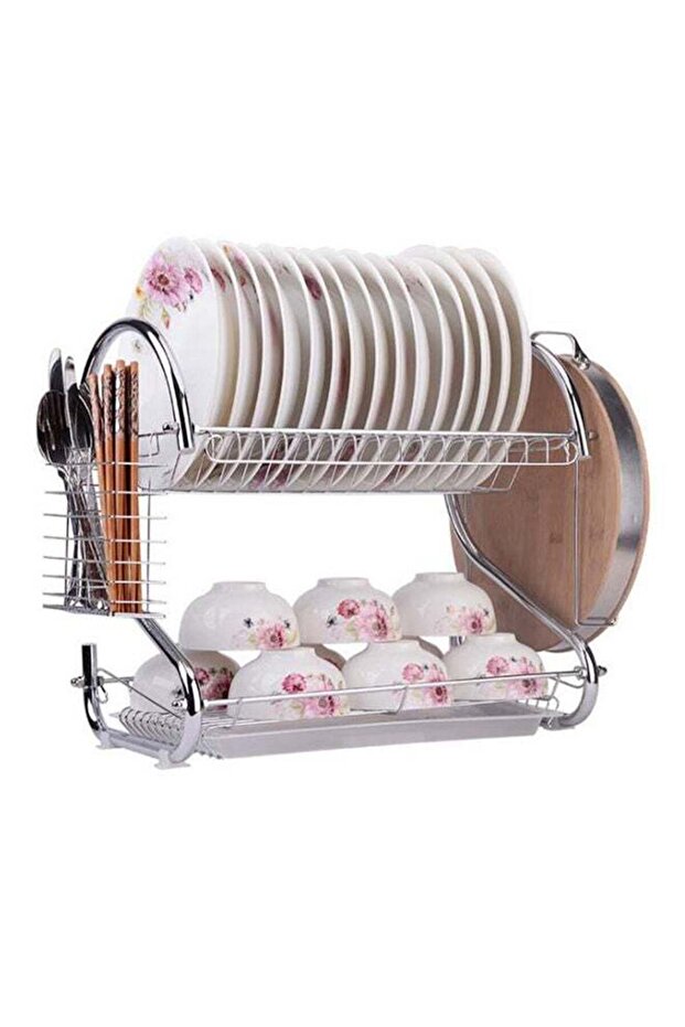 Dish Drying Rack Silver/Beige 42 x 24 x 38cm