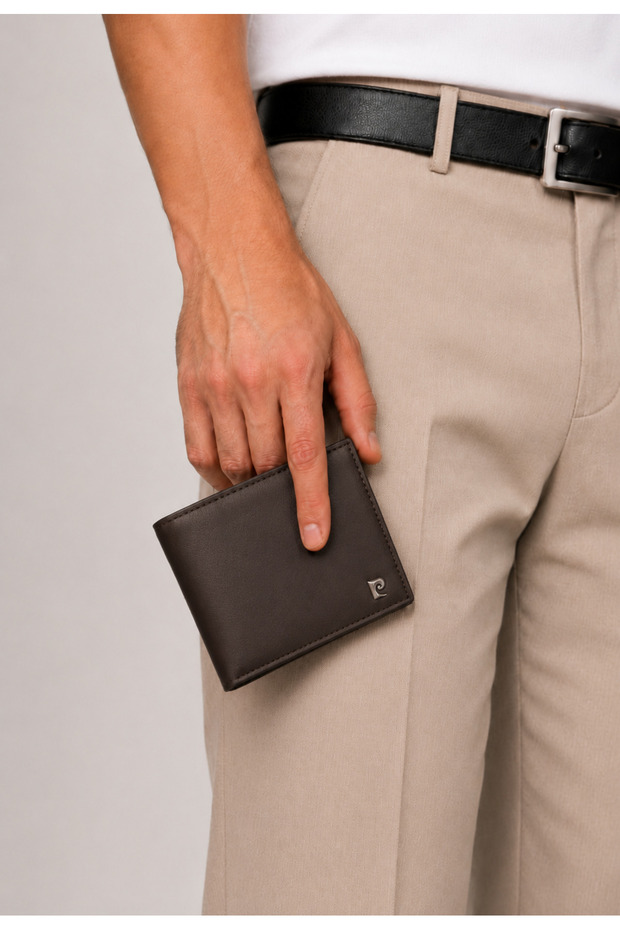 Men's 100% Genuine Leather Brown Wallet with Additional Id and Driver's License Compartment - Men's Leather Wallet Card Holder Accessory - Pc-2243
