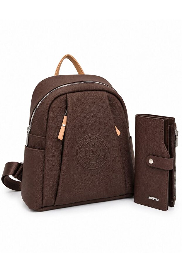 Original Justpolo Women's 9-Compartment Backpack and Wallet Combination (Size 33X28 cm)