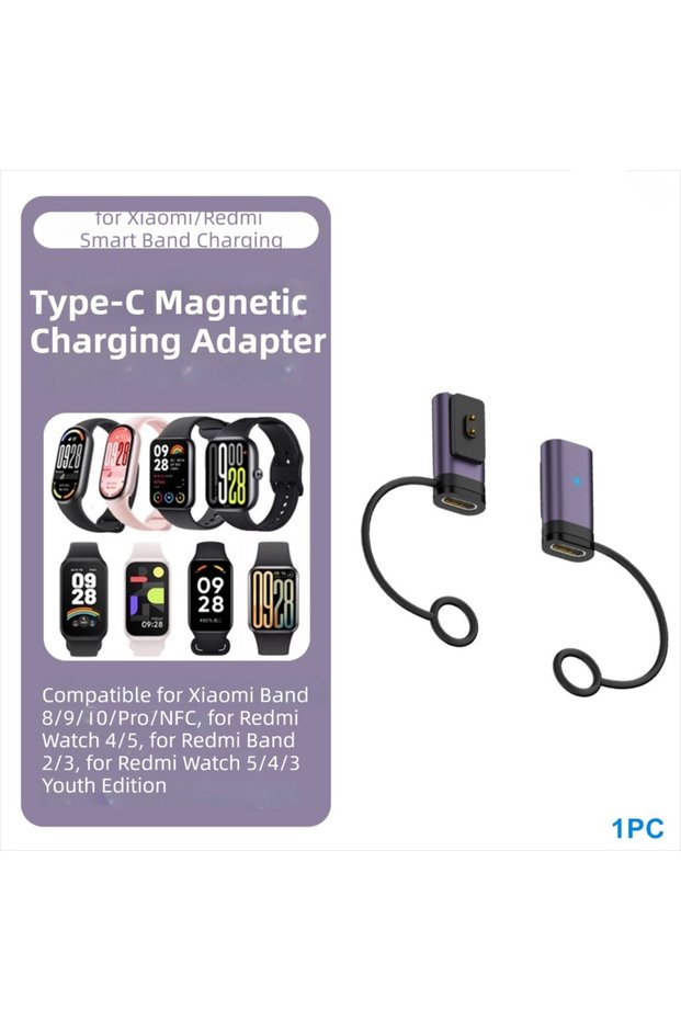 Purple LED Indicator Magnetic Charger Converter Type-C Female to 2pin Converter for Smart Band 8/..