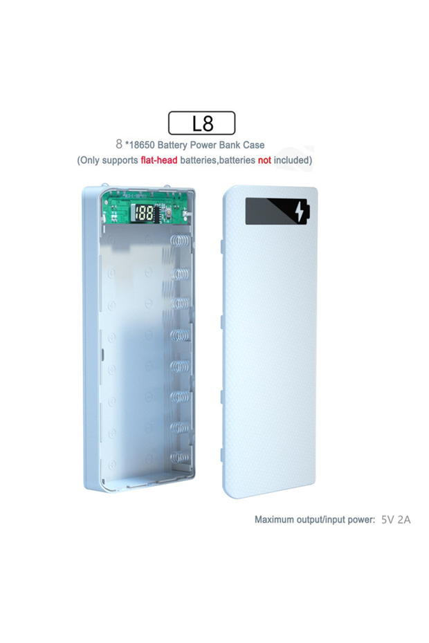 8 Slot White 8&10 Slots 18650 Power Bank Case Battery Box Holder Portable Dual USB Type C Interface