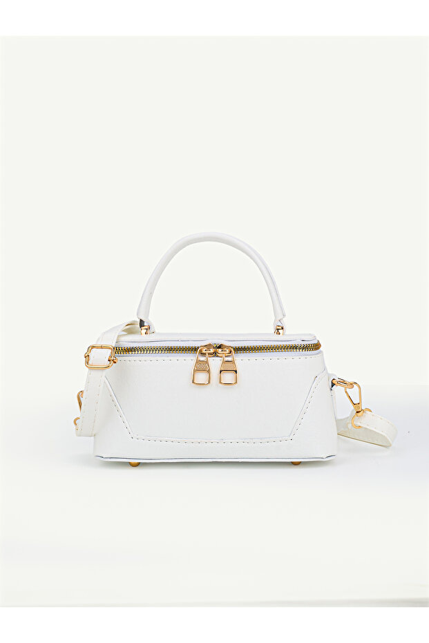 Enzo Model Women's Box Model Leather Handle Zippered Crossbody Handbag and Shoulder Bag