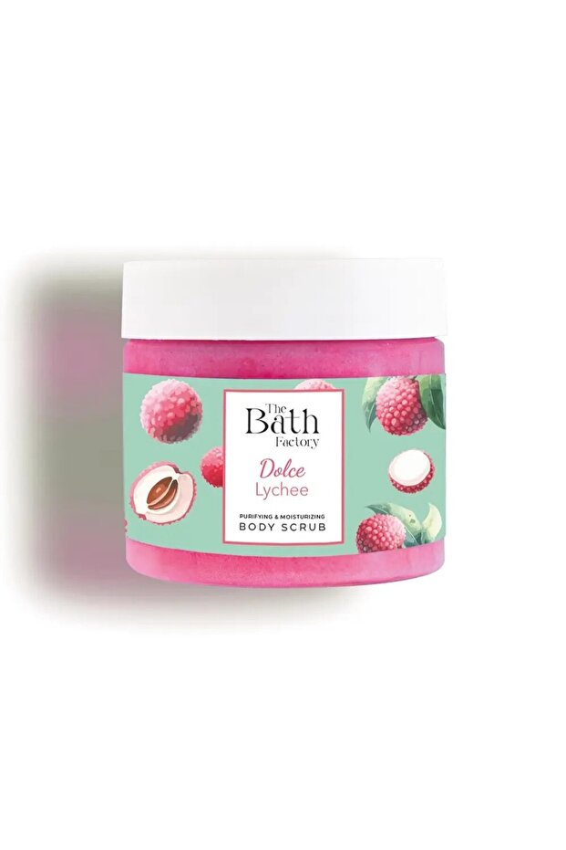 Factory Moisturizing and Purifying Dolce Lychee Body Scrub 300 Gr - Lychee Flavored Sugar Scrub, Nourishing and Smoothing Body Care