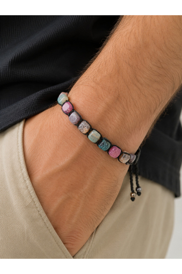 Miore Natural Stone Look Adjustable Men's Bracelet – Colorful Bead Design Suitable for Daily and Sports Use