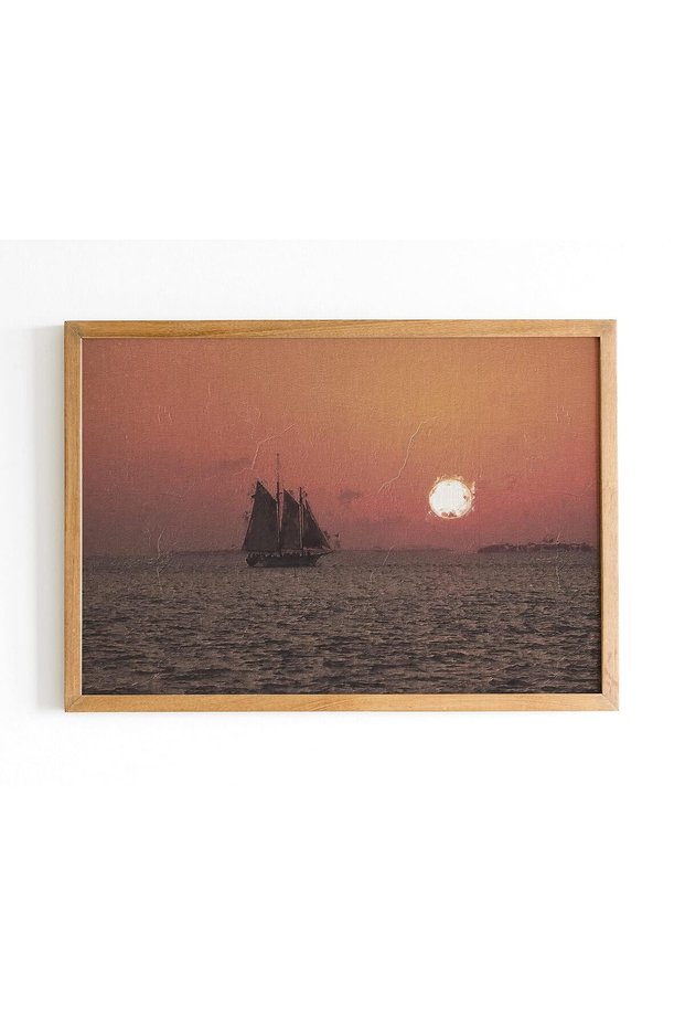 Signtouch Vintage Sunset Sailboat Wall Art 50x70 cm With Outer Frame for Office