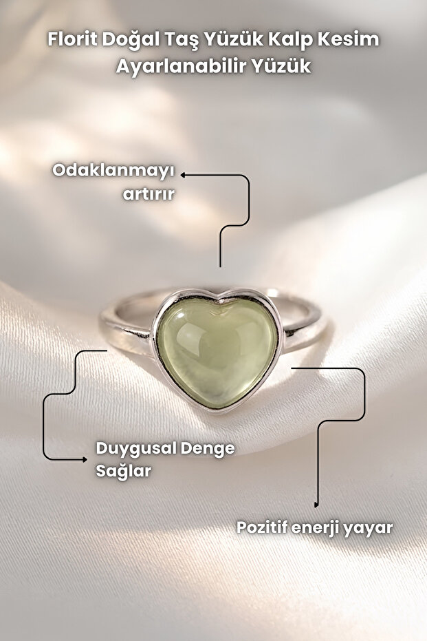 Fluorite Natural Stone Ring Heart Cut Adjustable Ring