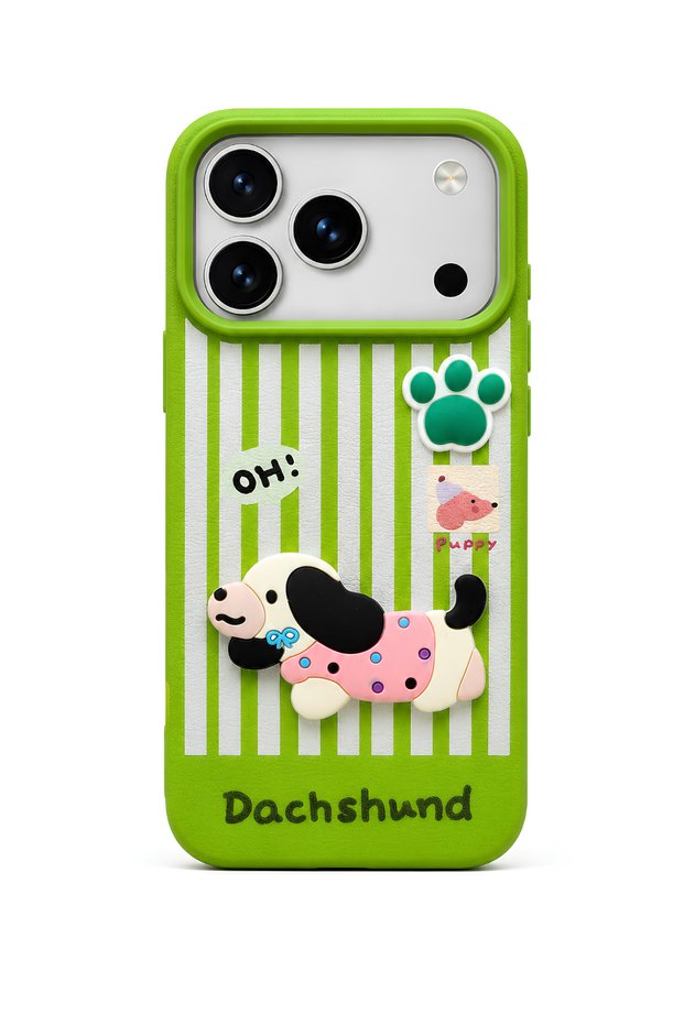 3D Dachshund Dog Figured Striped Silicone Phone Case Compatible with iPhone 17 Pro / 18 Pro