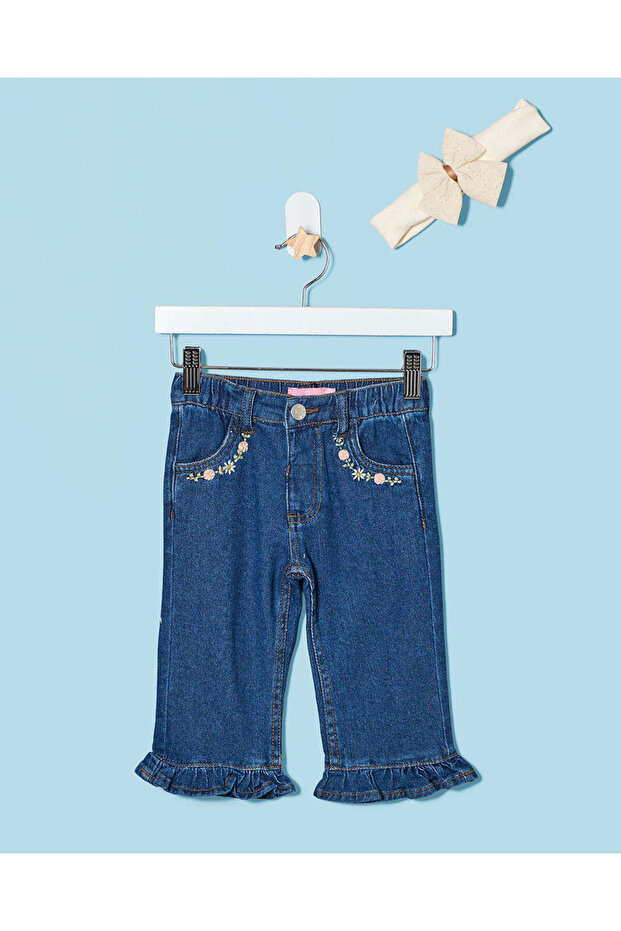 Infant Girls Navy Jeans With Headband 2 Pieces