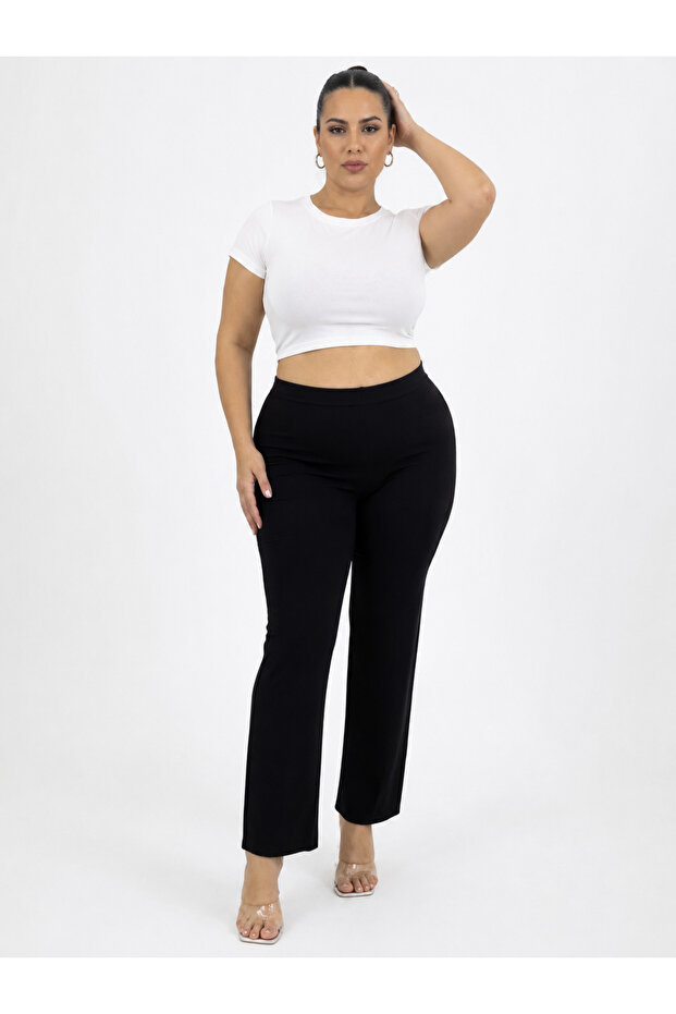Plus Size Lycra Elastic Waist Tubular Leg Slim Viscose Women's Leggings Trousers