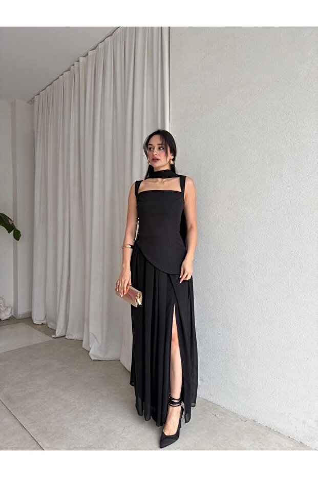 Mi̇mosa Maxi Shawl Dress 8543 - Black